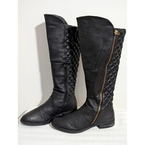 Northside Black Quilted Knee High Riding Boots Women's 8.5 Leather Gold Zipper